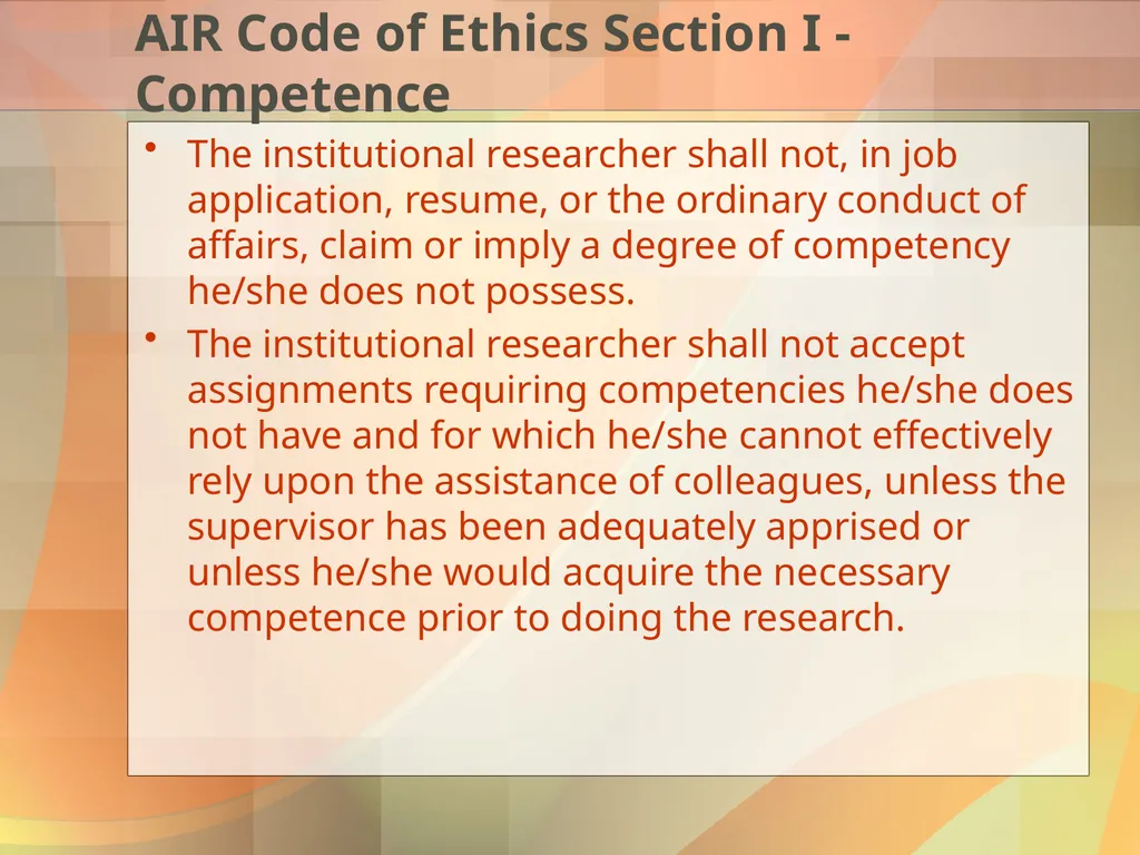 Got Ethics? Using IR’s Code of Ethics to Navigate - slide 8 of 24