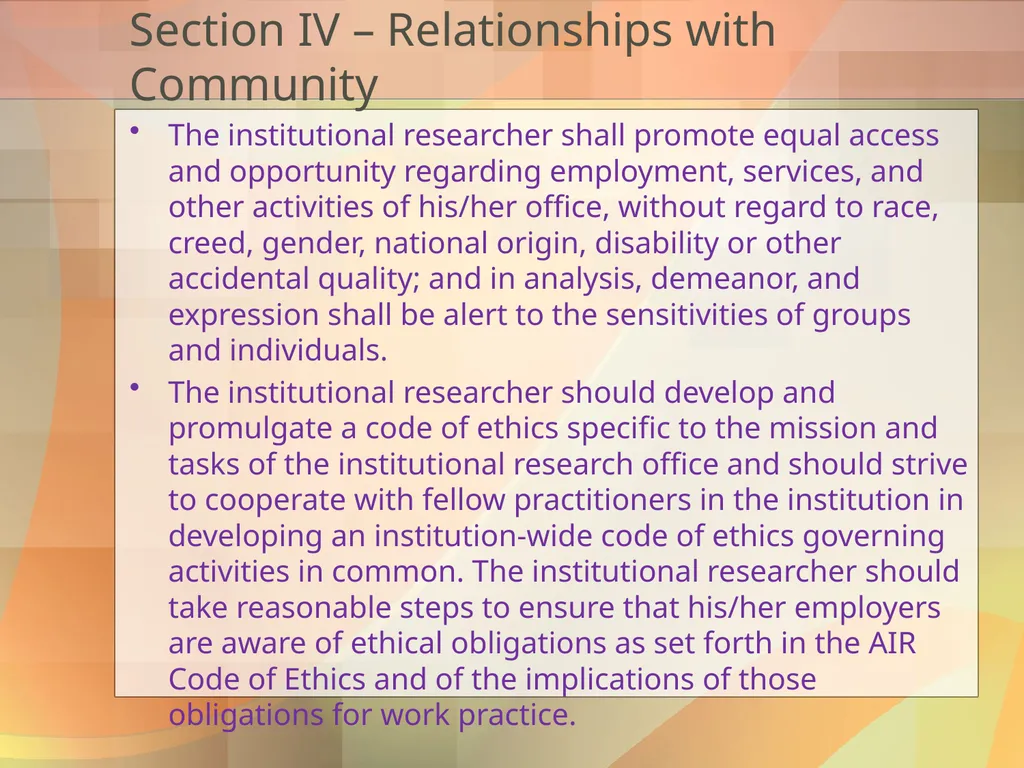 Got Ethics? Using IR’s Code of Ethics to Navigate - slide 17 of 24