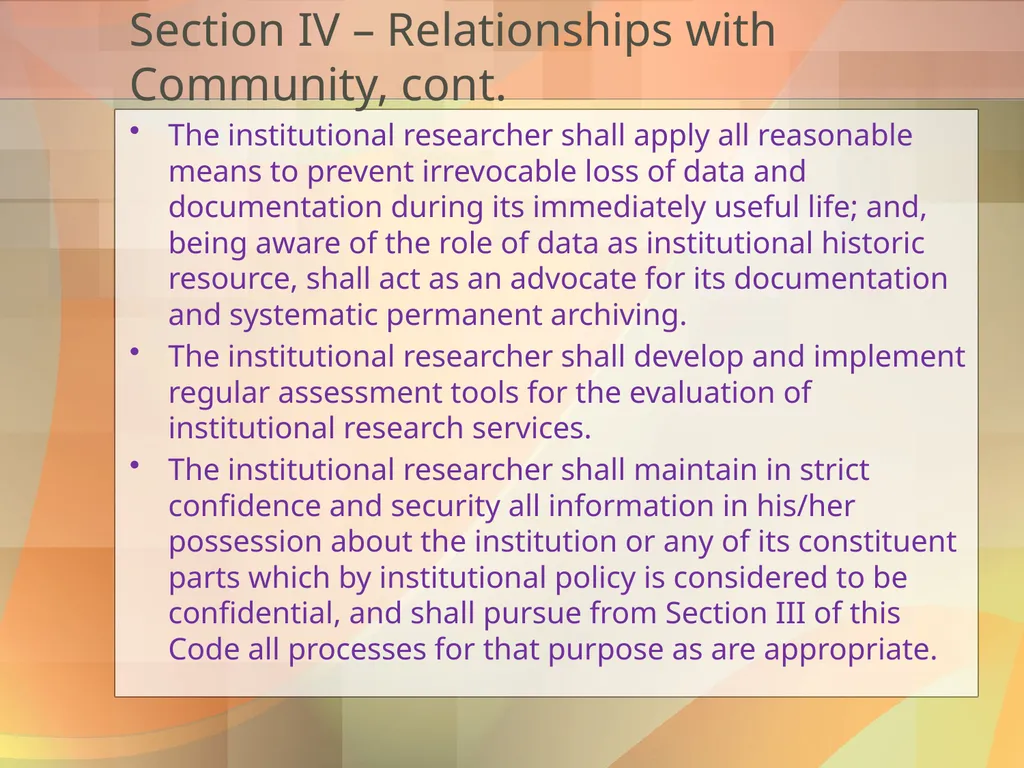 Got Ethics? Using IR’s Code of Ethics to Navigate - slide 18 of 24
