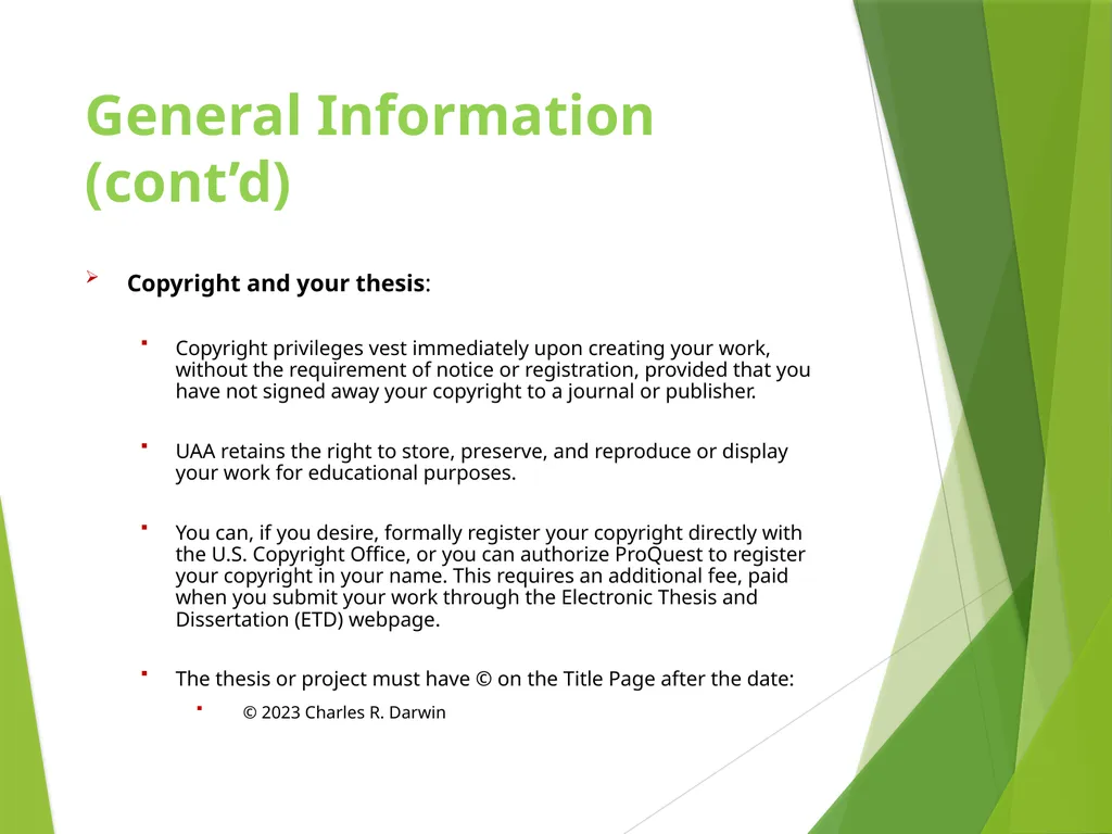 Formatting the Preliminary Pages of Your Thesis, - slide 21 of 23