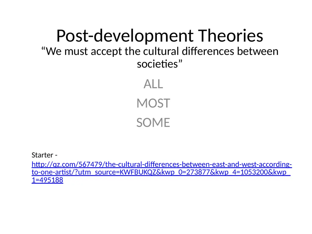 Post-development Theories “We must accept the - slide 1 of 11