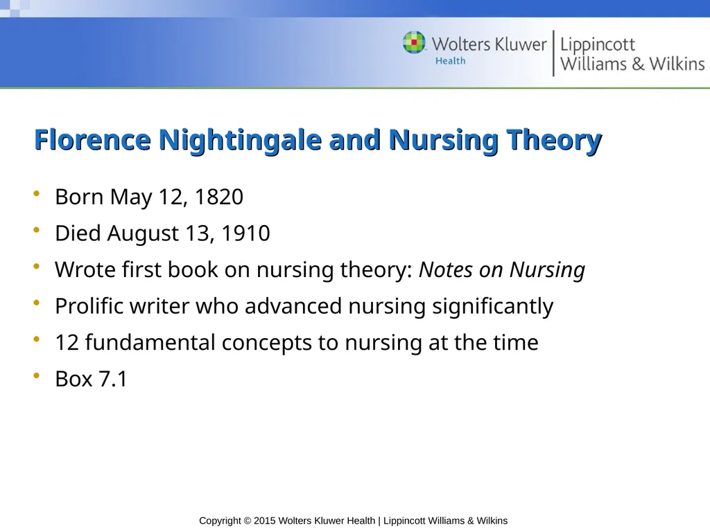 Chapter 7 Nursing Theory Introduction First nurse - slide 4 of 32