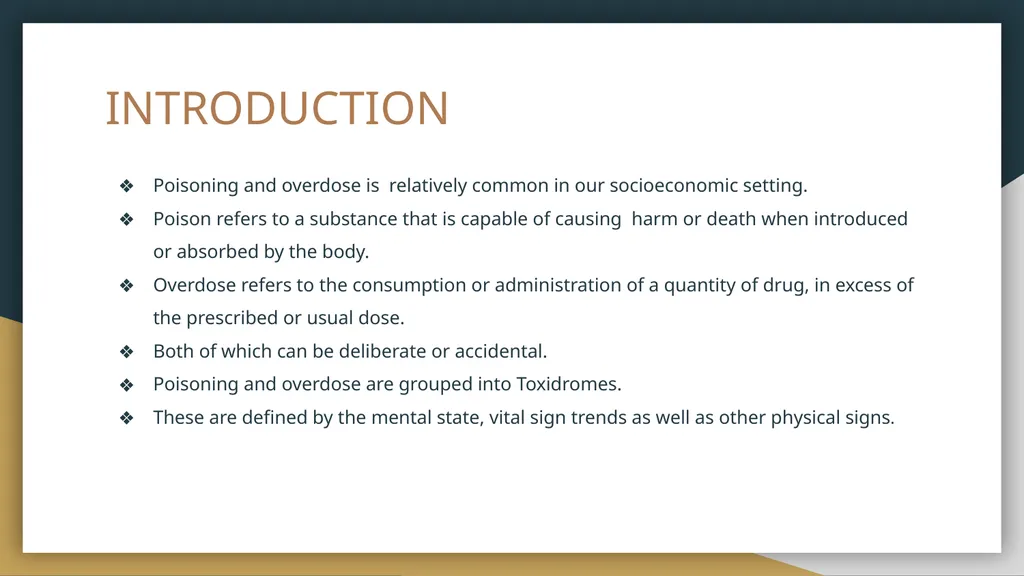 OVERDOSE AND POISONING Karishma Domah Simon Brooks - slide 2 of 25
