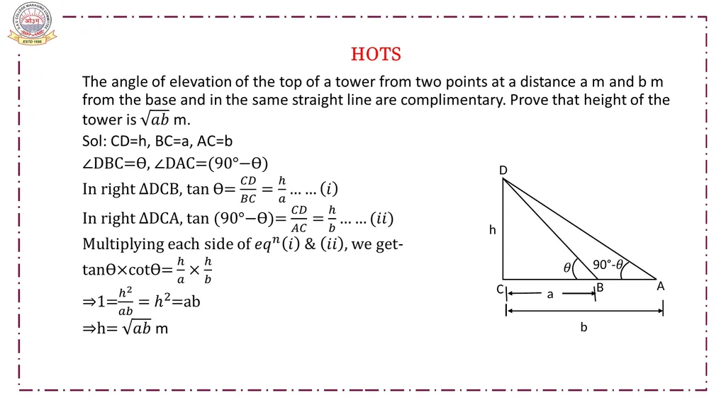 CLASS-X MATHEMATICS TOPIC:APPLICATIONS OF - slide 28 of 38