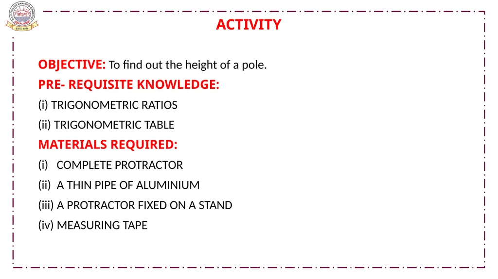 CLASS-X MATHEMATICS TOPIC:APPLICATIONS OF - slide 30 of 38