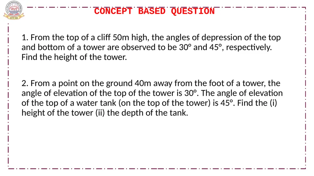 CLASS-X MATHEMATICS TOPIC:APPLICATIONS OF - slide 19 of 38