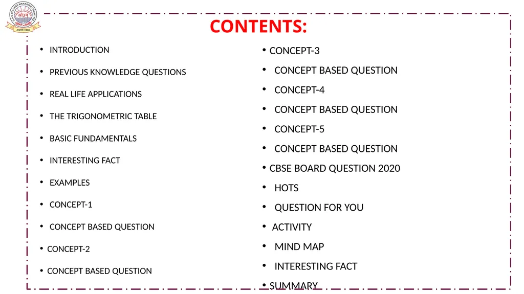 CLASS-X MATHEMATICS TOPIC:APPLICATIONS OF - slide 4 of 38