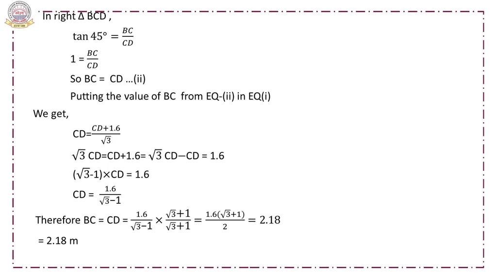 CLASS-X MATHEMATICS TOPIC:APPLICATIONS OF - slide 23 of 38