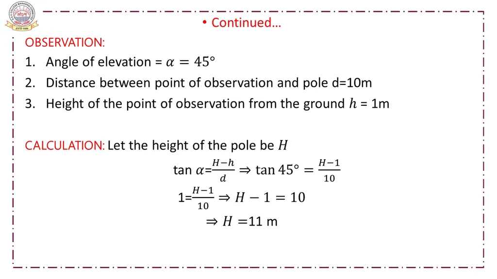 CLASS-X MATHEMATICS TOPIC:APPLICATIONS OF - slide 32 of 38