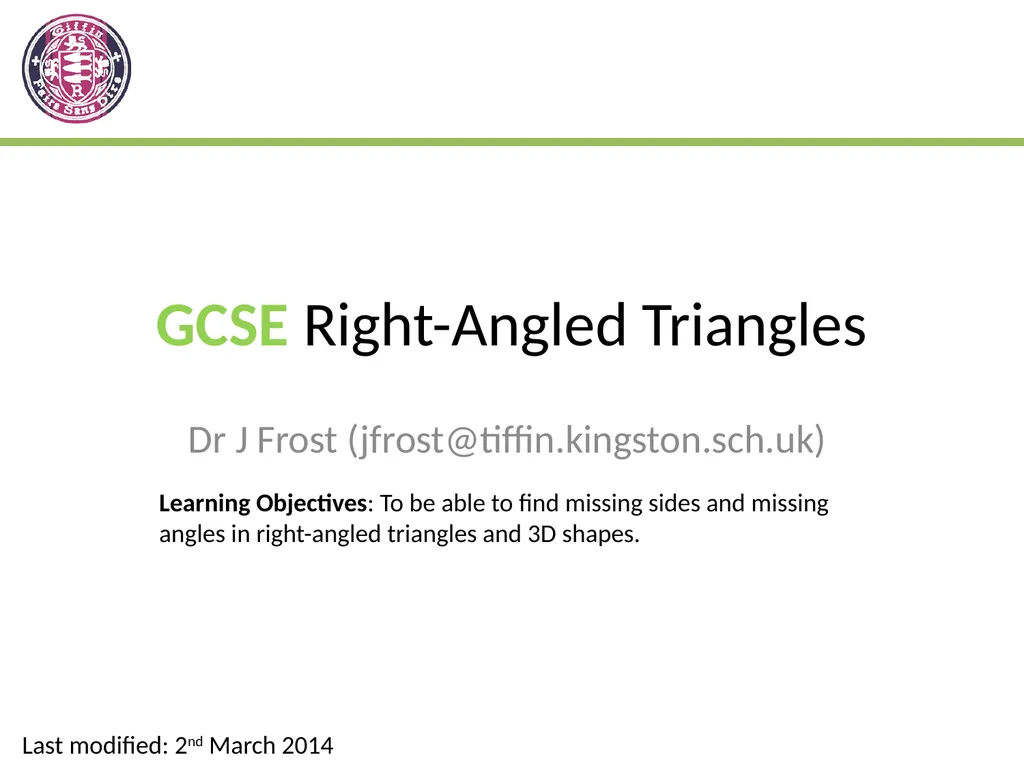 GCSE Right-Angled Triangles Dr J Frost - slide 1 of 32