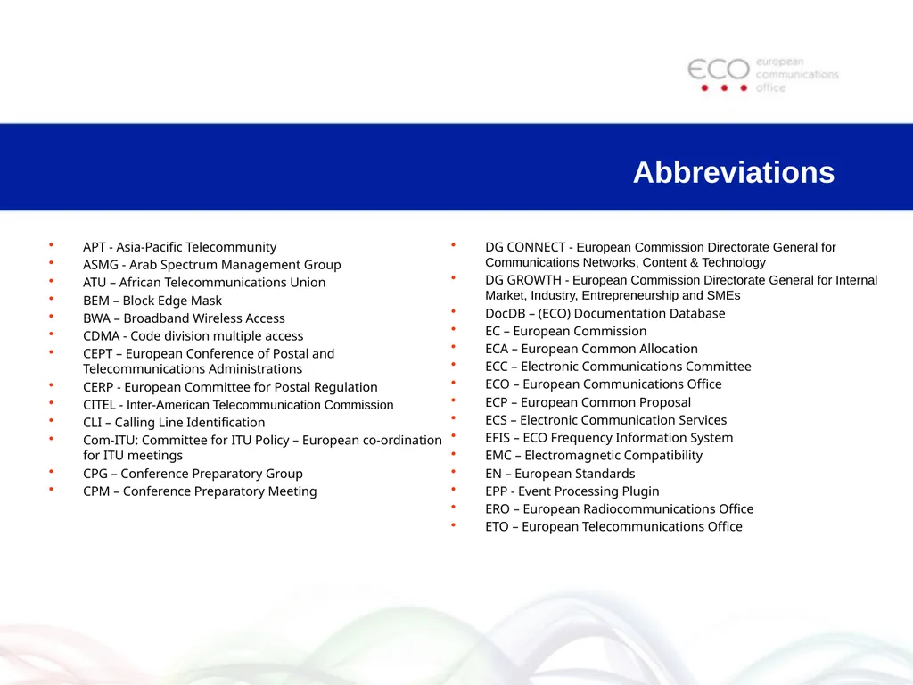 Abbreviations APT - Asia-Pacific Telecommunity - slide 1 of 3