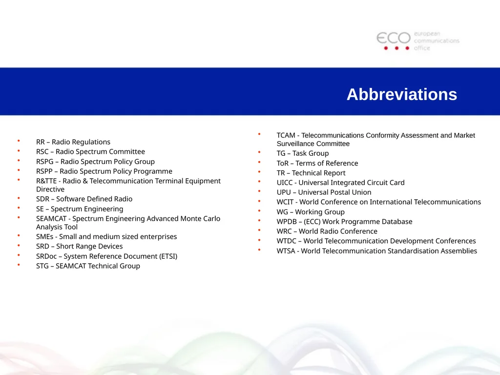 Abbreviations APT - Asia-Pacific Telecommunity - slide 3 of 3