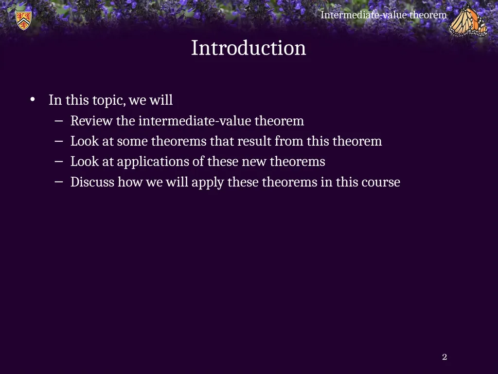 Intermediate-value theorem Introduction In this - slide 2 of 16