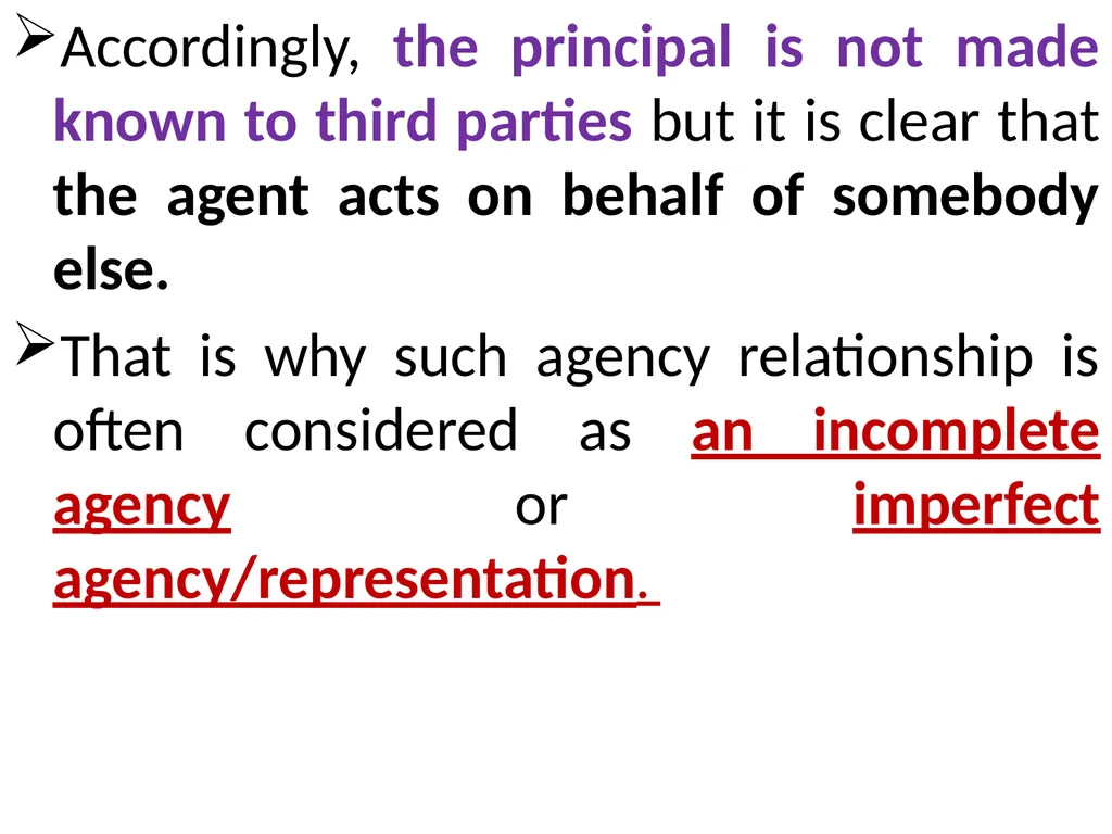 Chapter One 1. The concept of the law of agency - slide 109 of 185