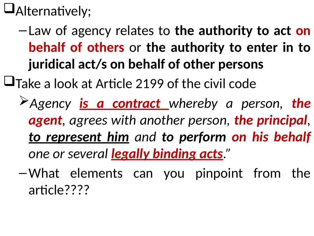 Chapter One 1. The concept of the law of agency - slide 7 of 185