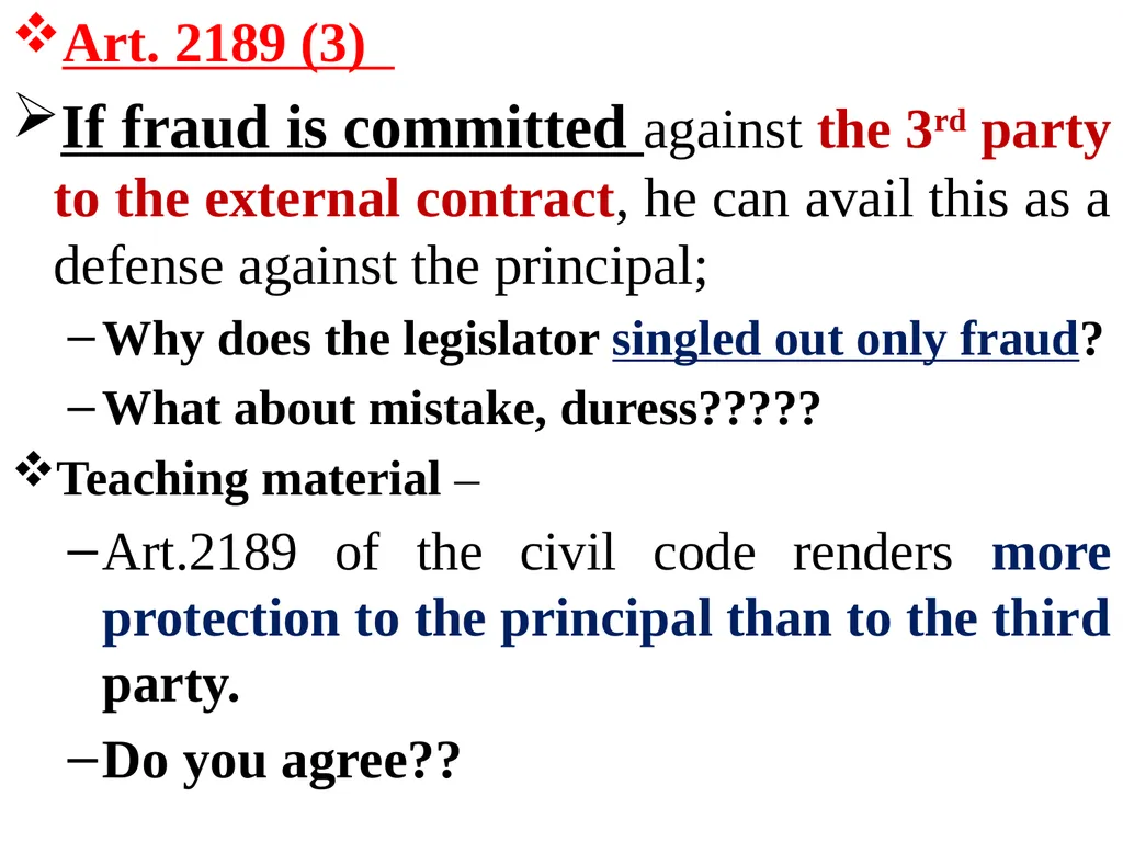 Chapter One 1. The concept of the law of agency - slide 55 of 185