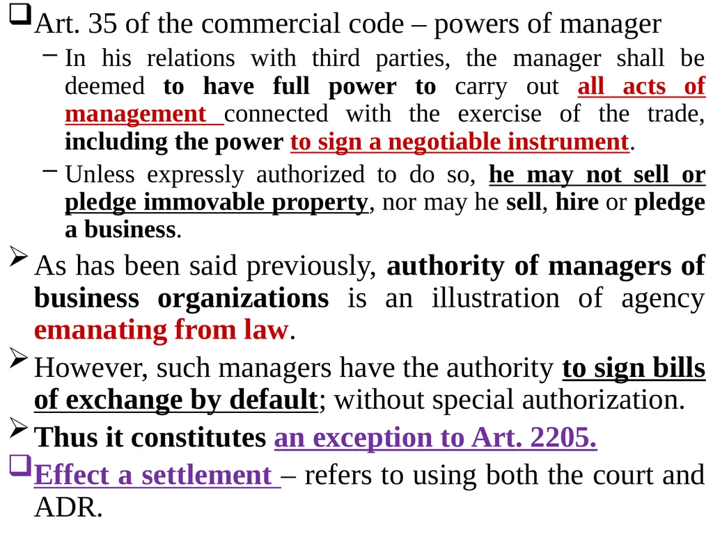 Chapter One 1. The concept of the law of agency - slide 84 of 185