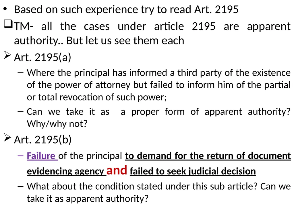Chapter One 1. The concept of the law of agency - slide 95 of 185