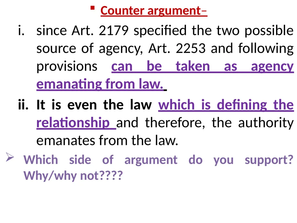 Chapter One 1. The concept of the law of agency - slide 38 of 185