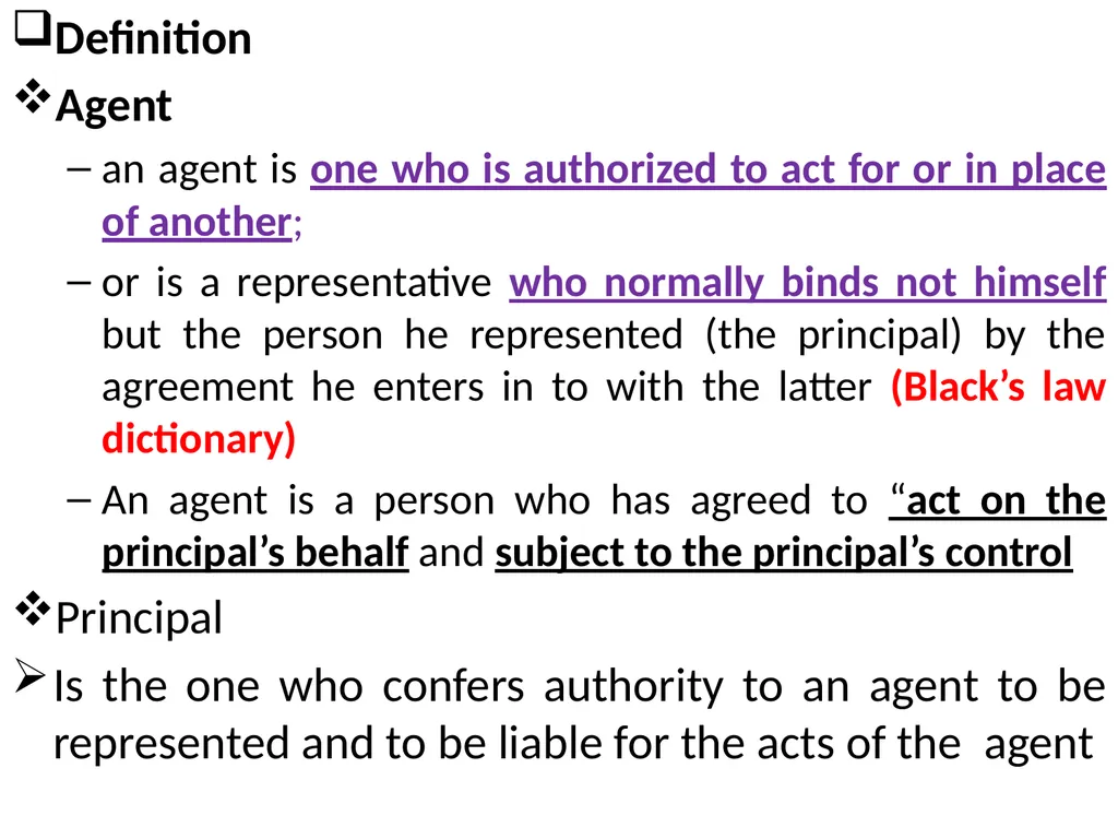 Chapter One 1. The concept of the law of agency - slide 4 of 185