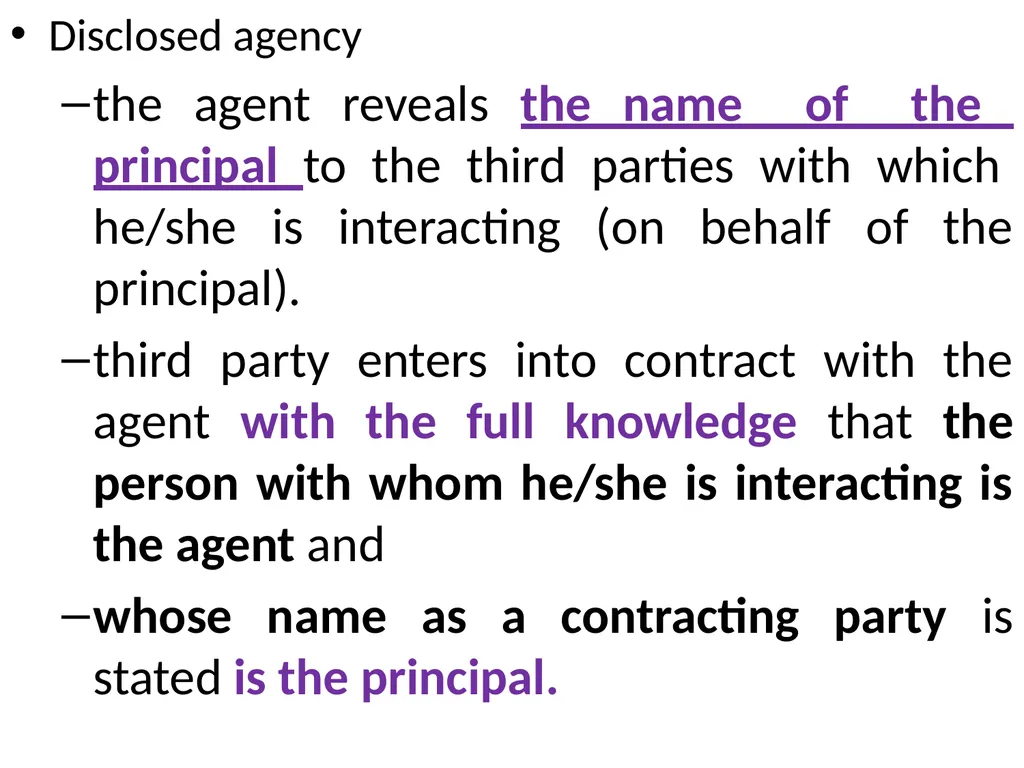 Chapter One 1. The concept of the law of agency - slide 102 of 185