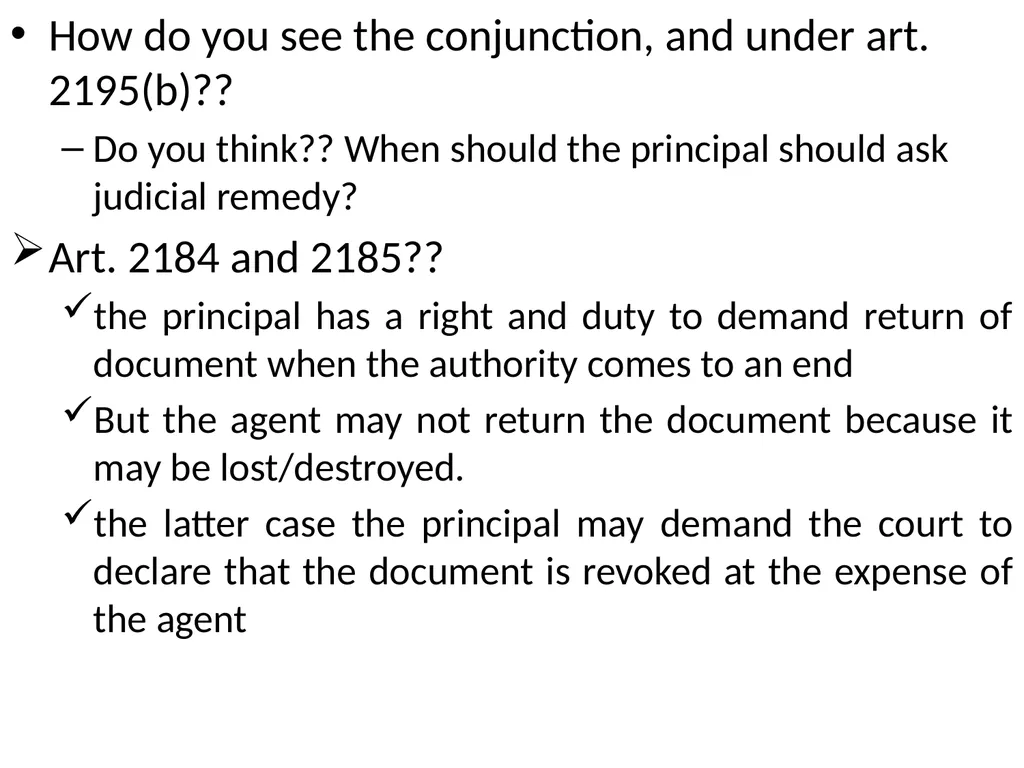 Chapter One 1. The concept of the law of agency - slide 96 of 185