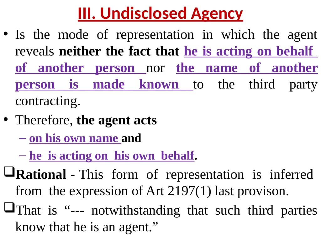 Chapter One 1. The concept of the law of agency - slide 105 of 185