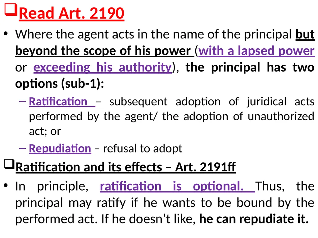 Chapter One 1. The concept of the law of agency - slide 120 of 185