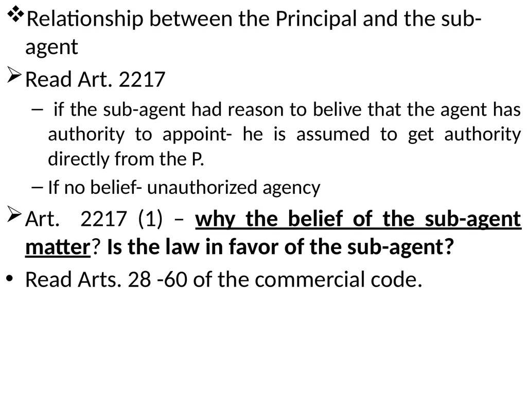 Chapter One 1. The concept of the law of agency - slide 174 of 185