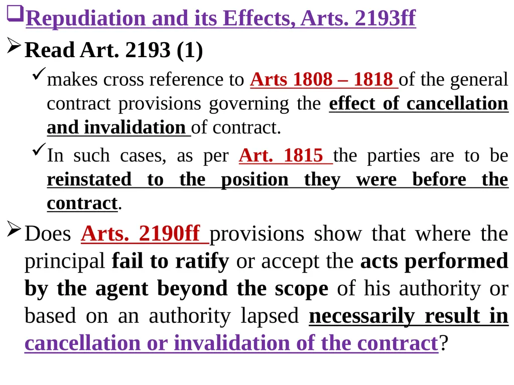 Chapter One 1. The concept of the law of agency - slide 141 of 185