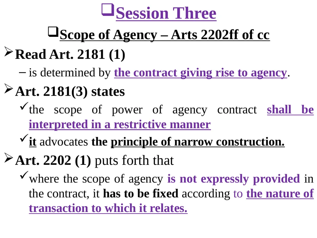 Chapter One 1. The concept of the law of agency - slide 68 of 185