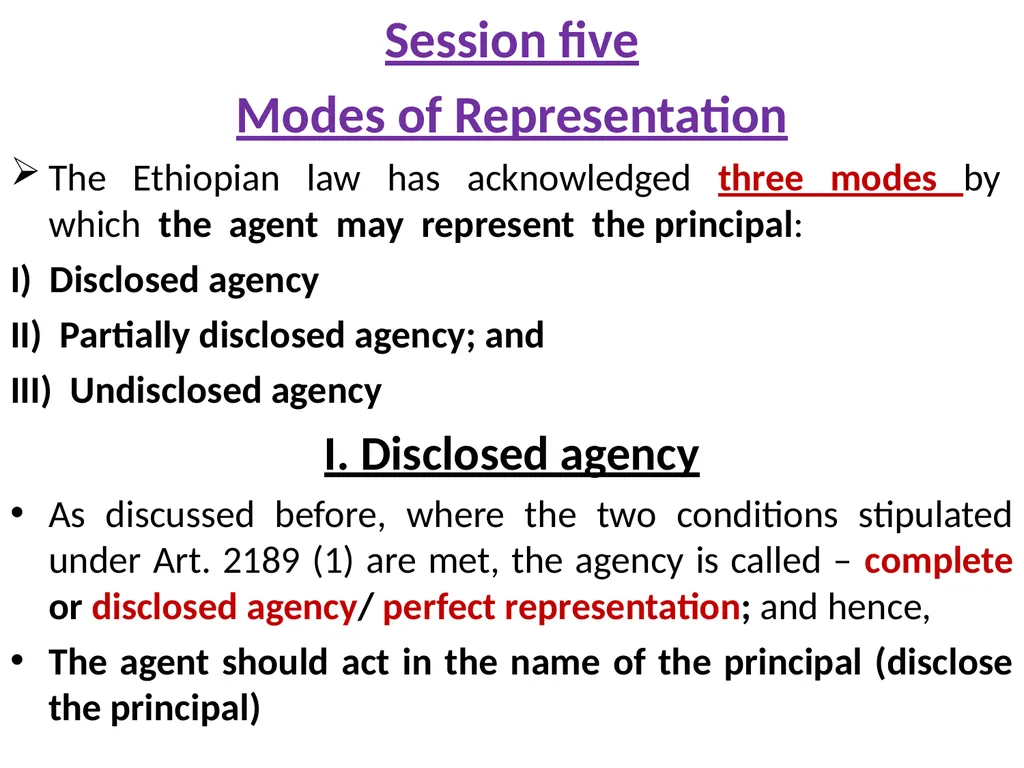 Chapter One 1. The concept of the law of agency - slide 101 of 185
