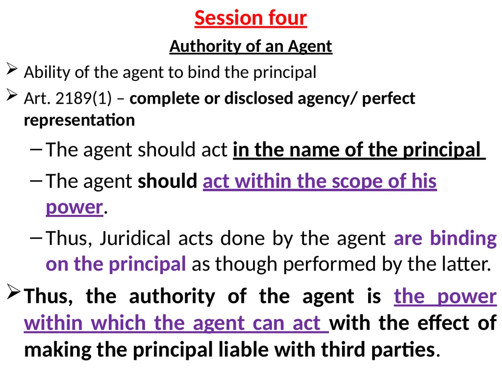 Chapter One 1. The concept of the law of agency - slide 88 of 185