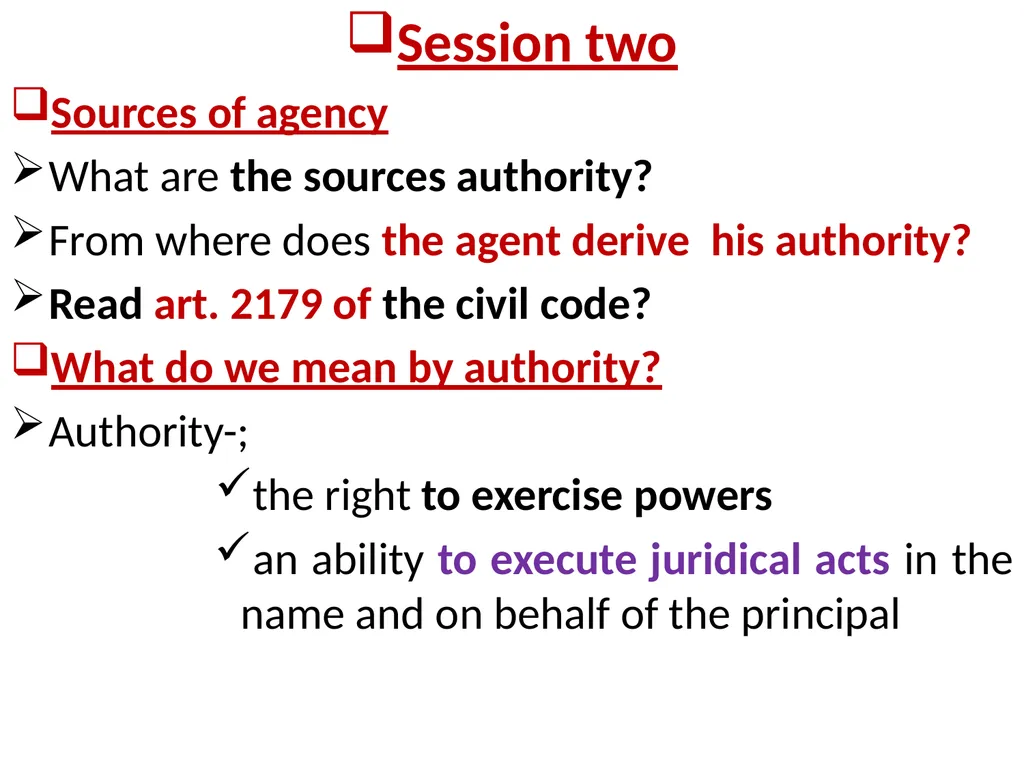 Chapter One 1. The concept of the law of agency - slide 28 of 185