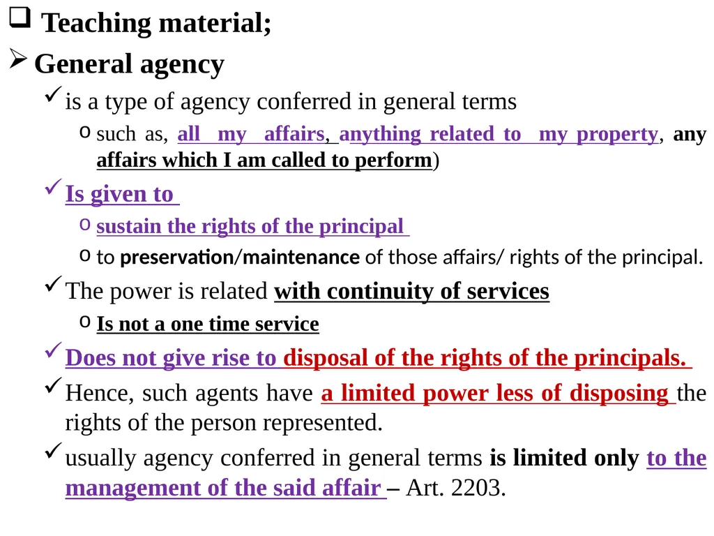 Chapter One 1. The concept of the law of agency - slide 74 of 185