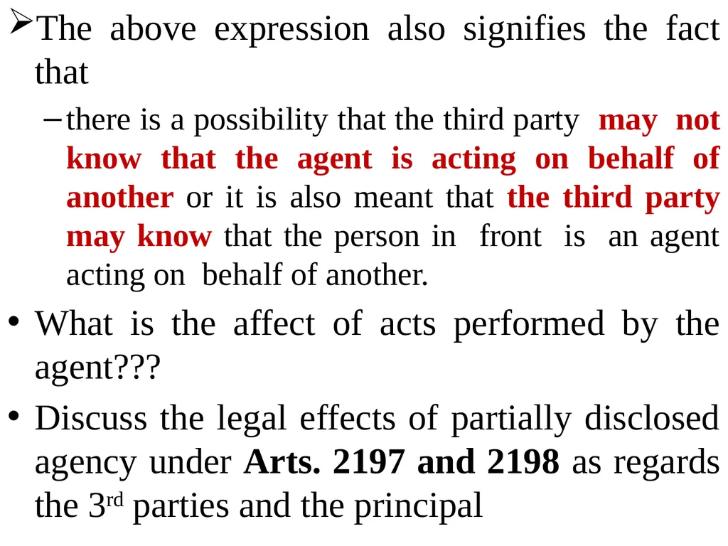 Chapter One 1. The concept of the law of agency - slide 104 of 185