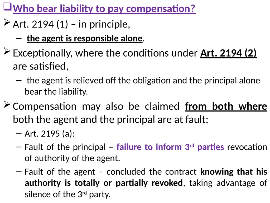 Chapter One 1. The concept of the law of agency - slide 146 of 185