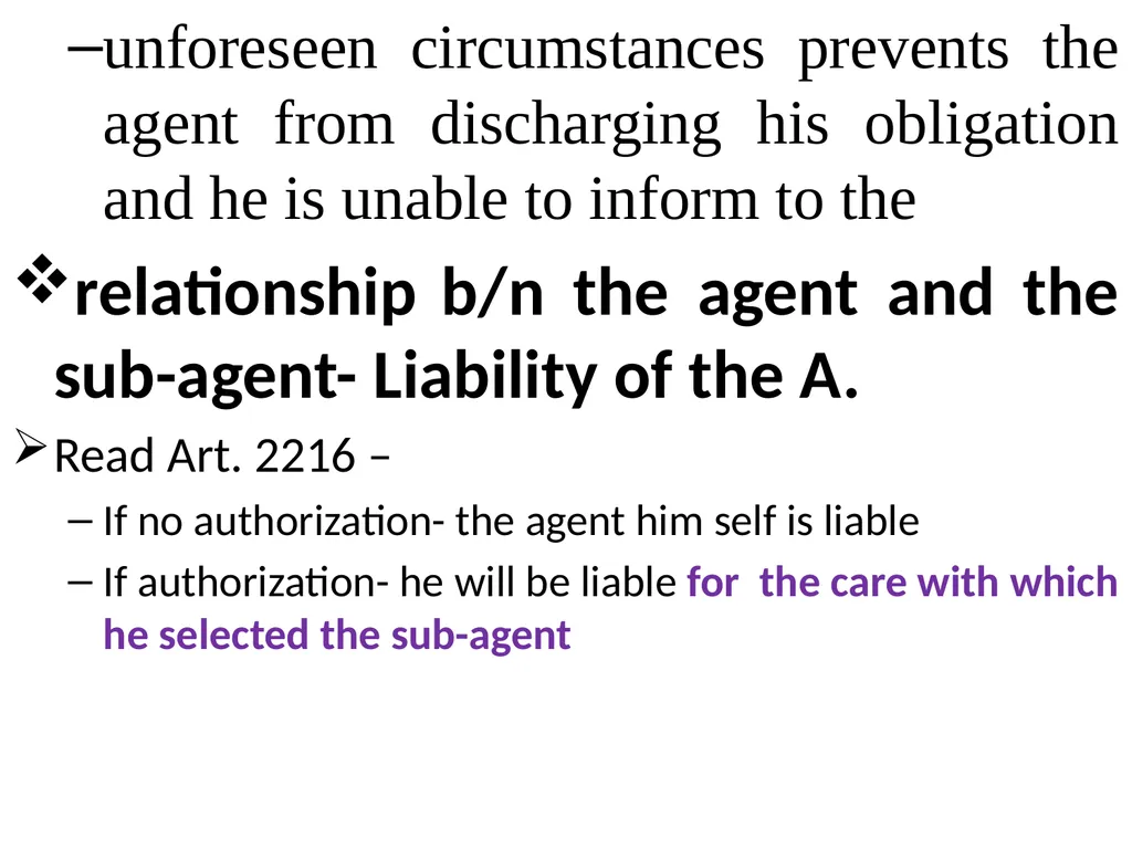 Chapter One 1. The concept of the law of agency - slide 173 of 185