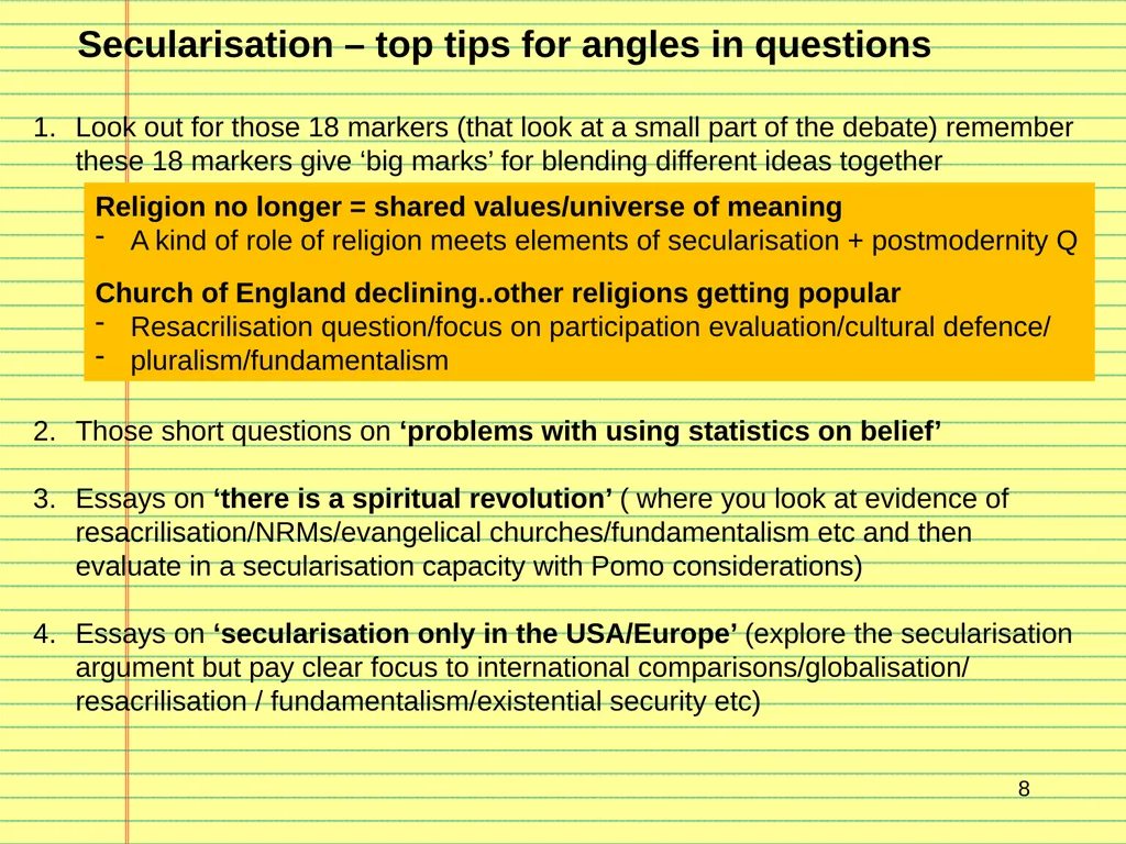 7. Secularisation 1 Secularisation – the big - slide 8 of 8