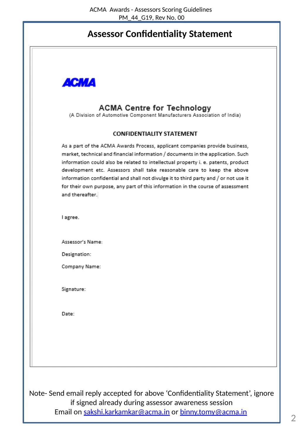 ACMA Awards Assessor Scoring Guidelines - slide 2 of 21