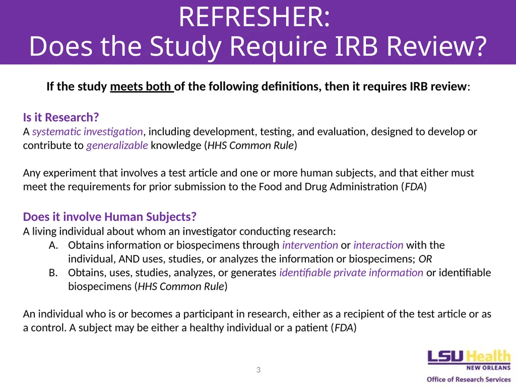EXEMPT DETERMINATIONS AND LIMITED IRB REVIEW - slide 3 of 12