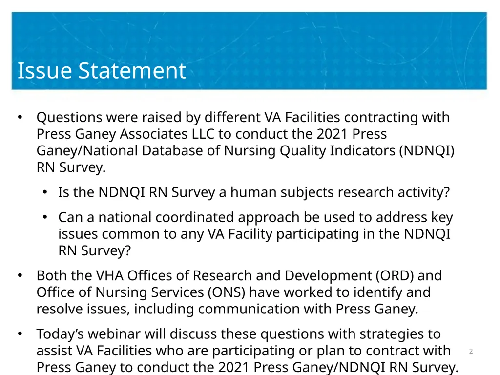 The Press Ganey RN Survey Research Study Lead - slide 2 of 19