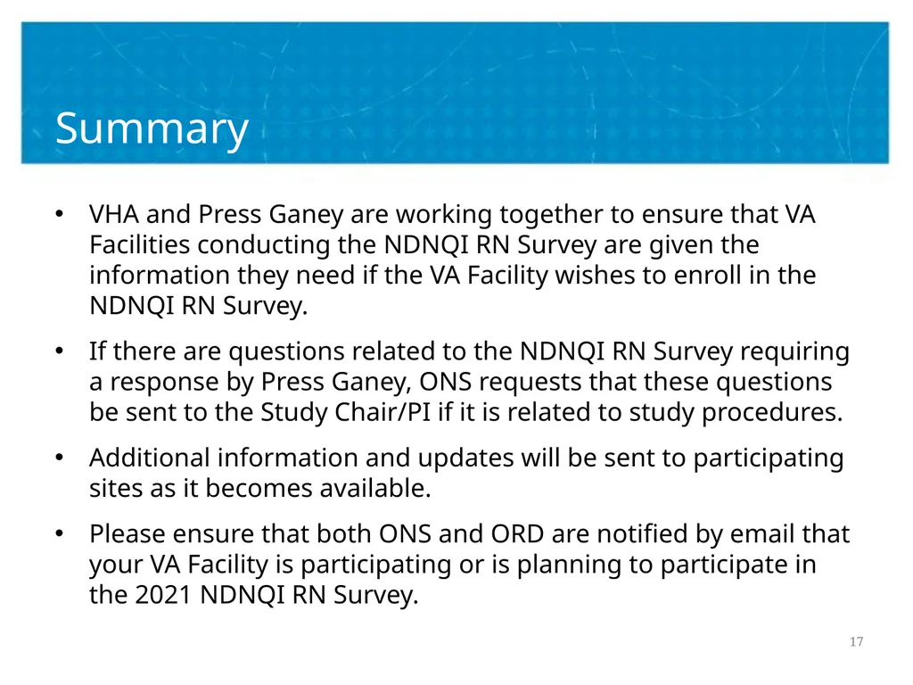 The Press Ganey RN Survey Research Study Lead - slide 17 of 19