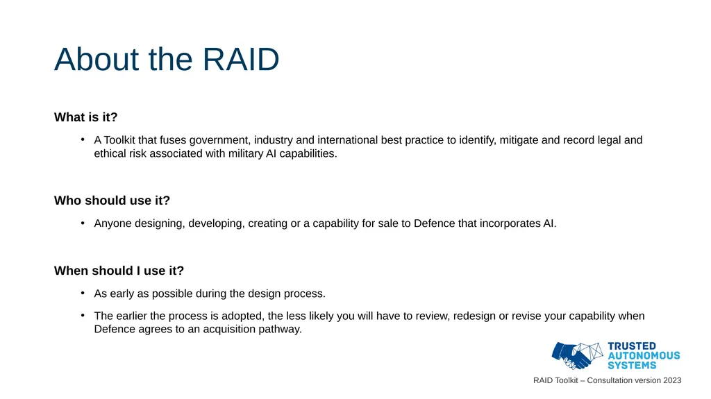 Responsible Artificial Intelligence for Defence - slide 8 of 65