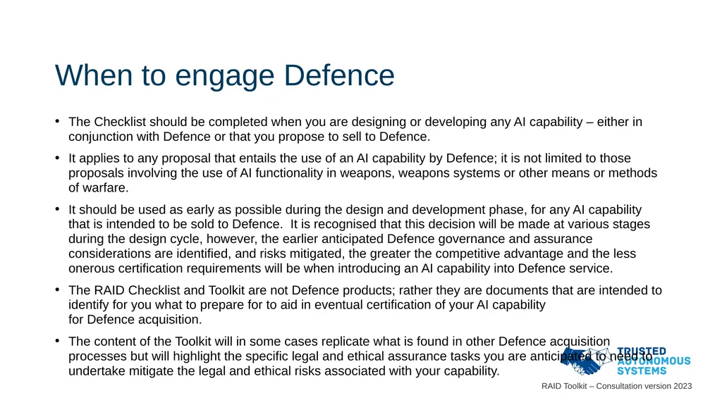 Responsible Artificial Intelligence for Defence - slide 11 of 65