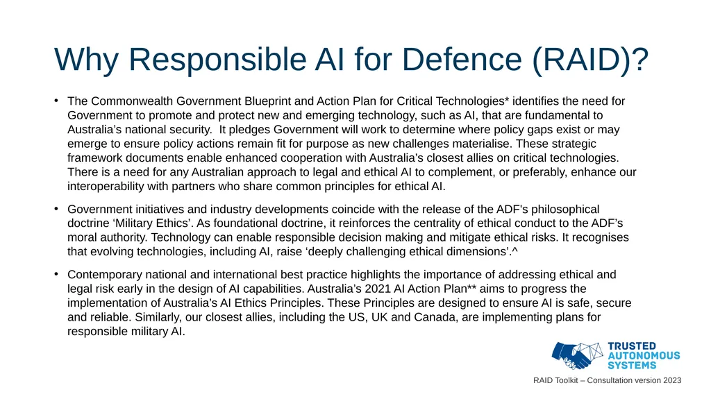 Responsible Artificial Intelligence for Defence - slide 4 of 65