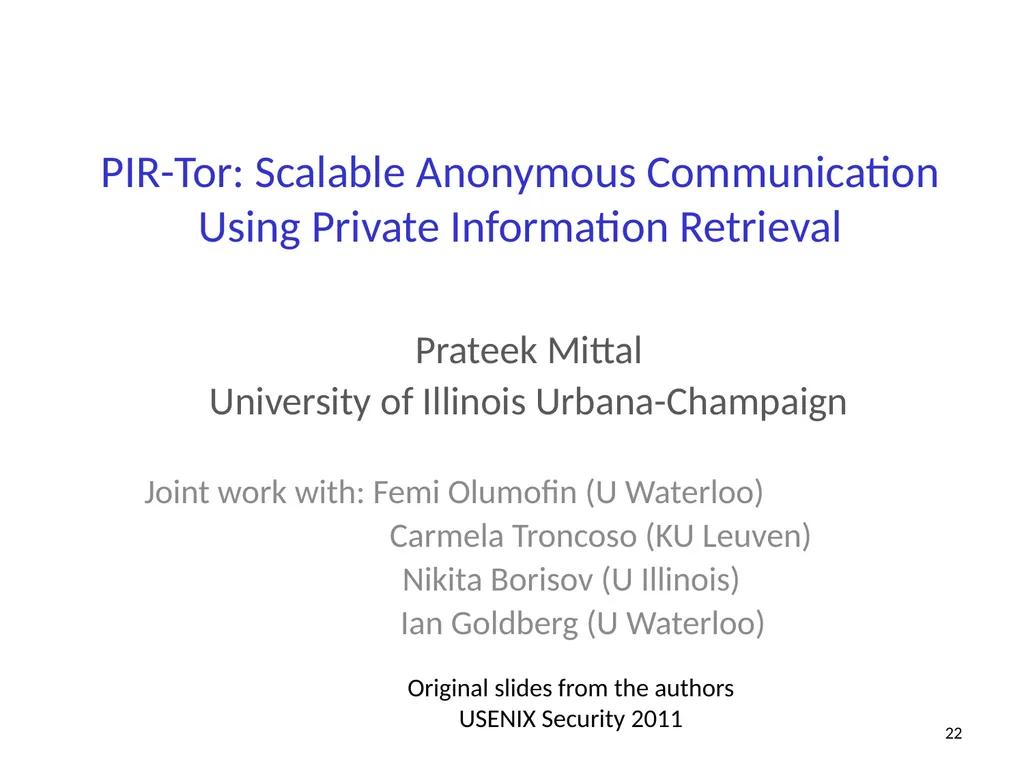 Private Information Retrieval Amir Houmansadr - slide 22 of 36