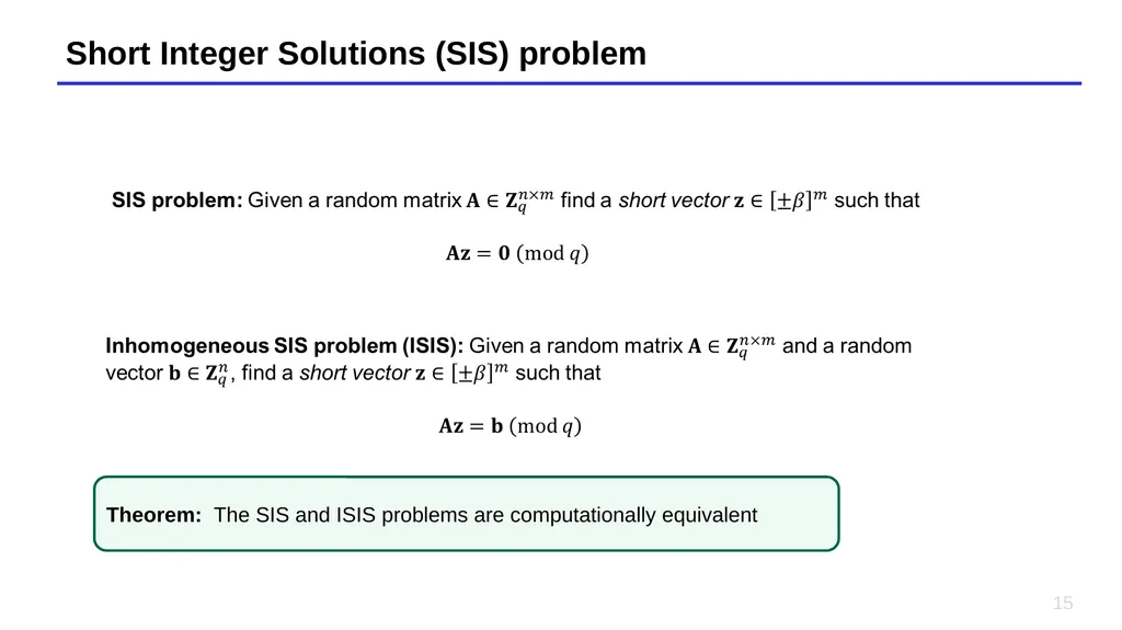 Lecture 14 – Short Integer Solutions, lattice - slide 15 of 36