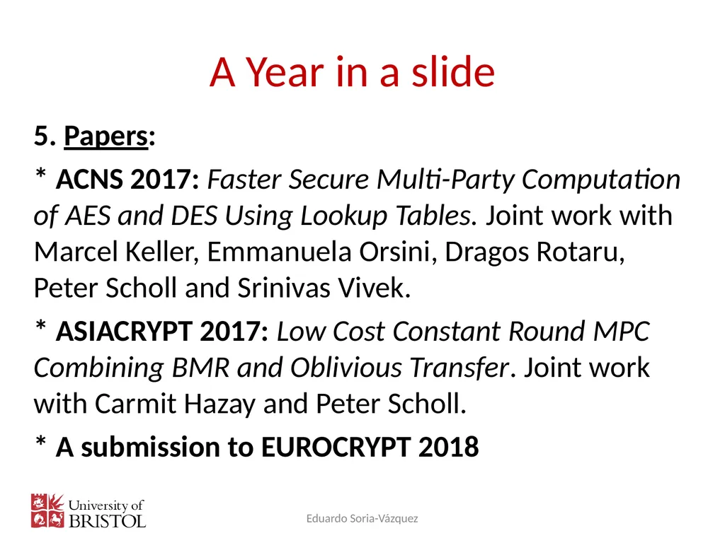 Multi-Party Computation: Second year Eduardo Soria - slide 3 of 32