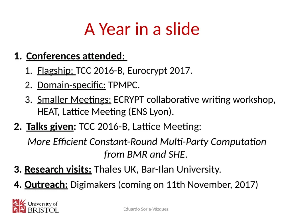 Multi-Party Computation: Second year Eduardo Soria - slide 2 of 32